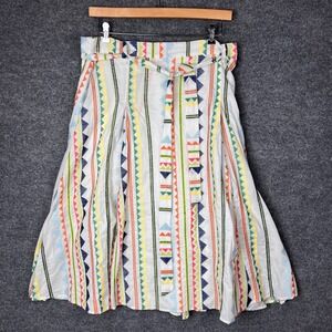 Eva Franco Anthropologie Embroidered Geometric Midi Skirt Belted Cotton Women XL